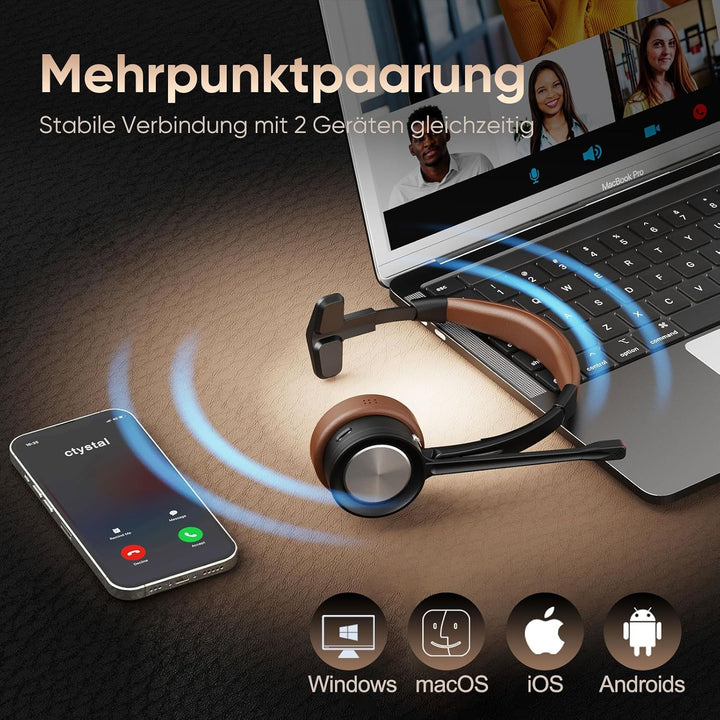 Bluetooth Headset mit Mikrofon Noise Canceling, Mono V5.2 Bluetooth Wireless Headset für PC, 40 Stun