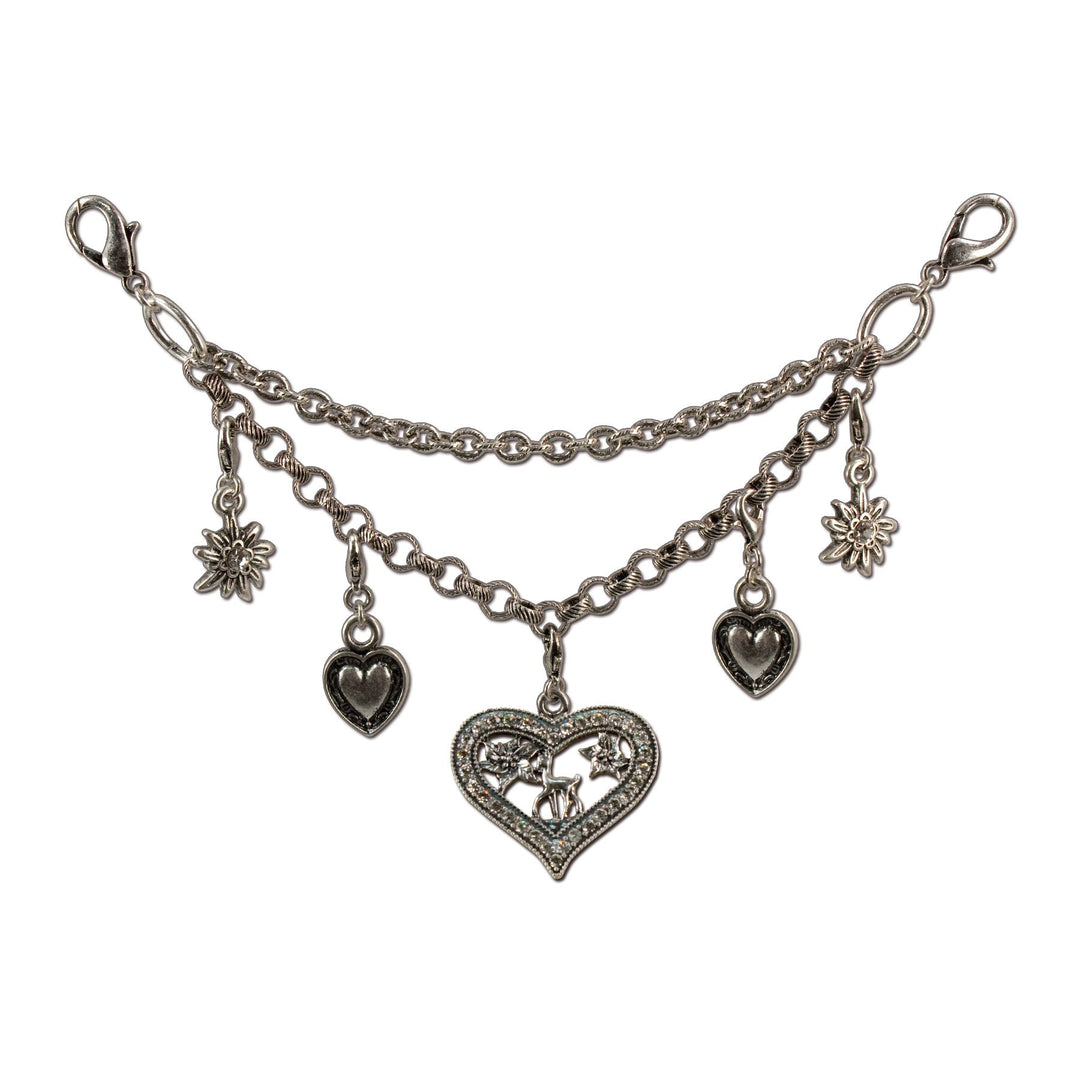 Alpenflüstern Dirndl-Charivari Strass-Herz antik-Silber-Farben ca. 19 cm, ca. 19 cm