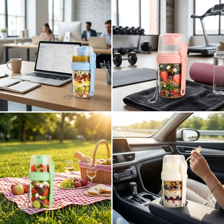 4er Set Müslibecher to Go mit Löffel, Wiederverwendbare Joghurt-Parfait-Becher, Overnight Oats Gläse