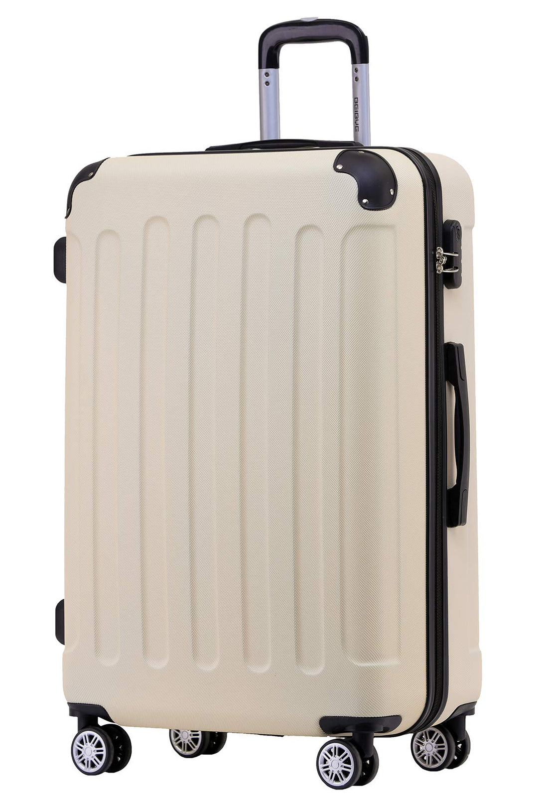BEIBYE Hartschalen-Koffer Trolley Rollkoffer Reisekoffer Handgepäck 4 Rollen (M-L-XL-Set) (Creme Whi