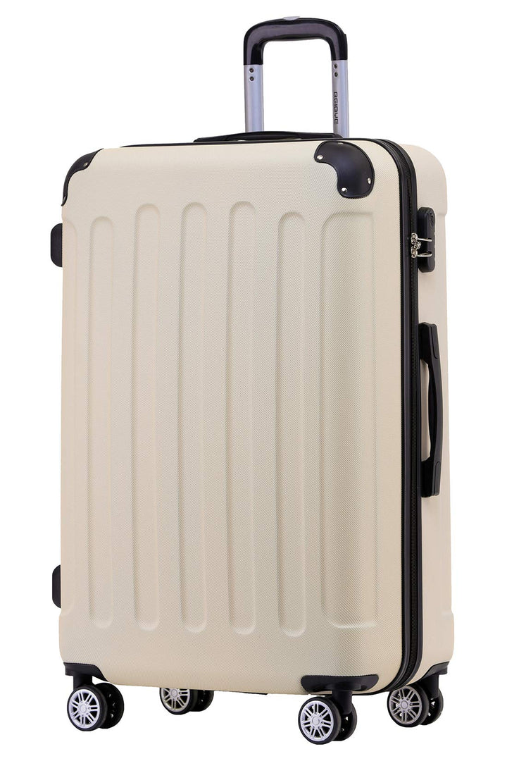 BEIBYE Hartschalen-Koffer Trolley Rollkoffer Reisekoffer Handgepäck 4 Rollen (M-L-XL-Set) (Creme Whi