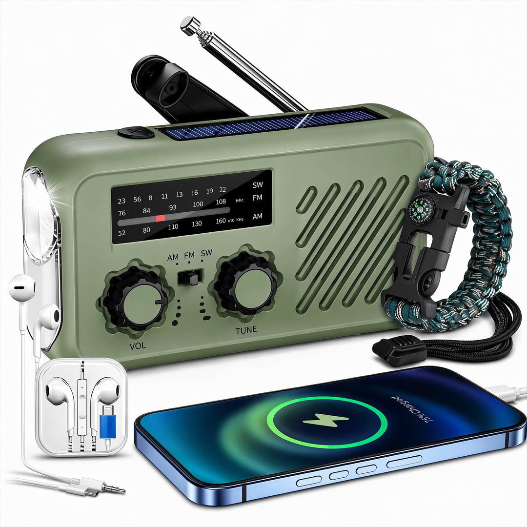 Notfall Radio, 3-Wege-Laden Emergency Radios,2000mAh Profi-Überlebensradio 3-Wege-Ladung (Solar/Hand