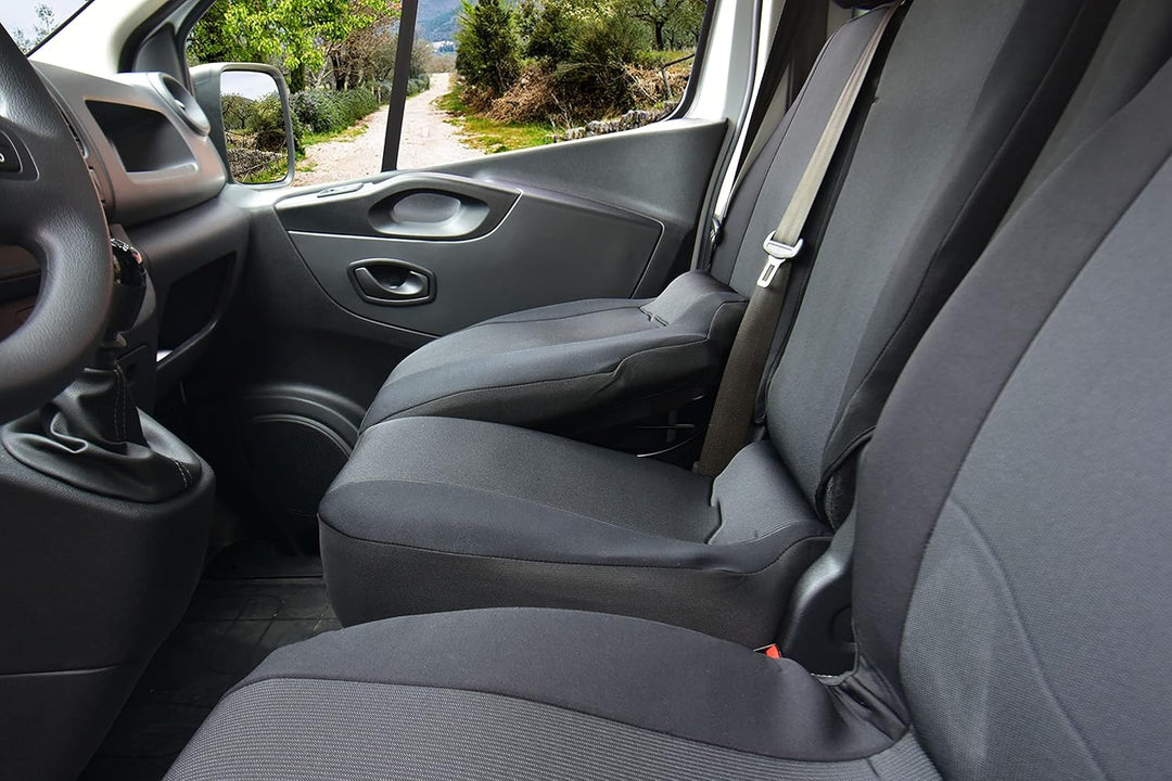 Passgenaue LUX Sitzbezüge passend für Trafic NV300 Vivaro Talento Massgeschneidert 1+2 (3-Sitzer), L