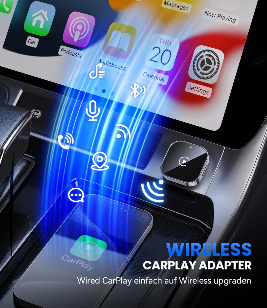 Wireless CarPlay Adapter Mini Plug &amp; Play Stabile ohne Verzögerung | Upgrade von Wired CarPlay auf W
