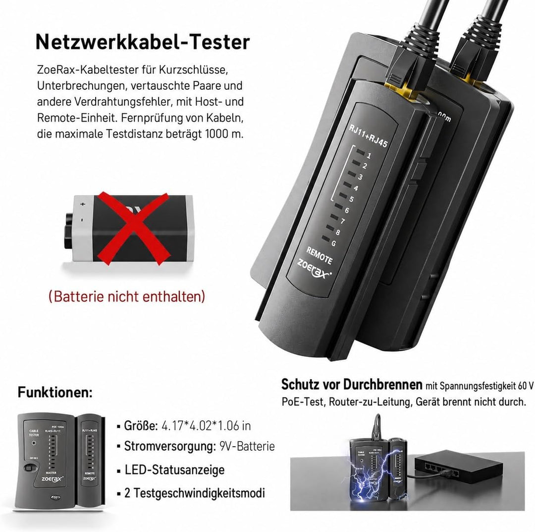 Netzwerk-Werkzeugset, ZOERAX 11 in 1 Professionelles RJ45 Crimpwerkzeug-Kit - Pass Through Crimper,