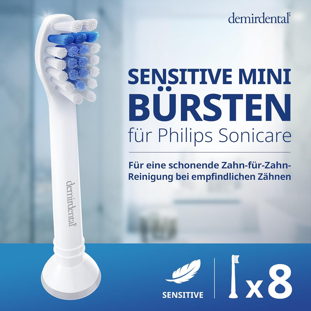 8er demirdental Mini Sensitive Aufsätze passend für Philips Sonicare Ersatzbürsten, weiche und klein