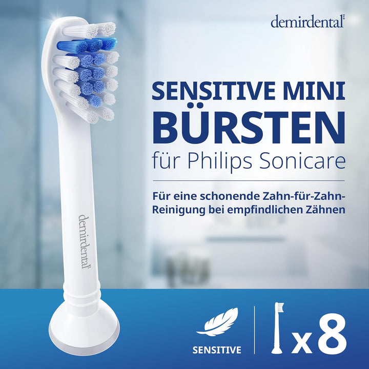 8er demirdental Mini Sensitive Aufsätze passend für Philips Sonicare Ersatzbürsten, weiche und klein