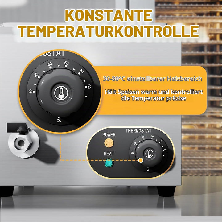 Elektrische Speisenwärmer Bain Marie Gastro GN-Behältern Warmhalter Edelstahl mit Ablaufhahn Elektri