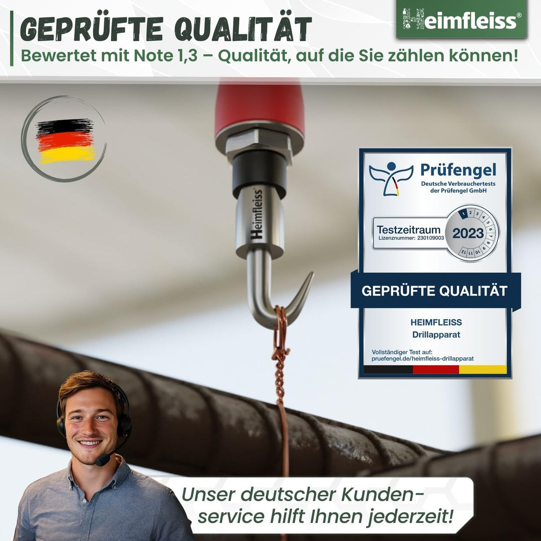 Heimfleiss® Draht Driller Drillapparat mit aut. Rücklauf - Universal Drahtbinder Rödelzange für Zaun