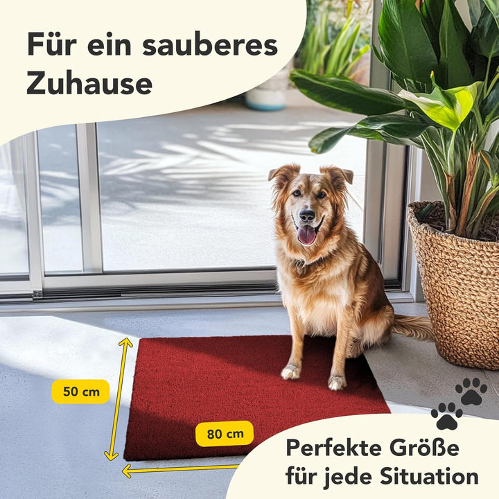 Floordirekt Fussmatte für Innen und Aussen, 50x80 cm Rot, Türmatte aus Kokos, Schmutzfangmatte für H