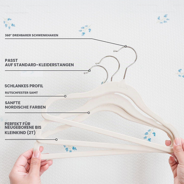 3 Sprouts Kinder Kleiderbügel aus Samt - rutschfest & Robust - Ideal für Baby- & Kleinkinderkleidung