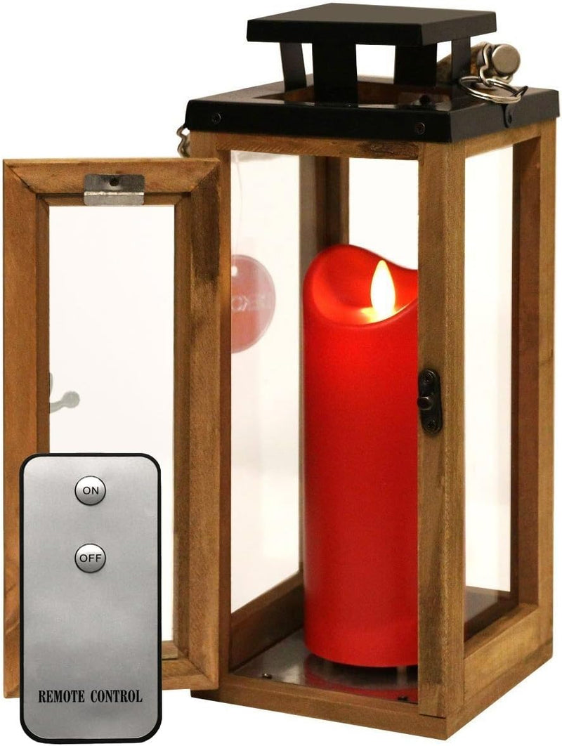 Dekovita 30cm Holz-Laterne - Gartenlaterne inkl. 18cm Outdoor LED Kerze in Rot mit Timer Fernbedienu