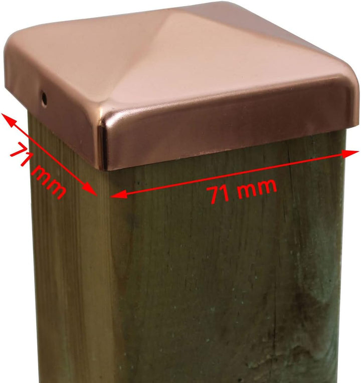 25x Pfostenkappe Kupfer Pyramide/Kugel (71 x 71 mm Pyramide), 71 x 71 mm Pyramide
