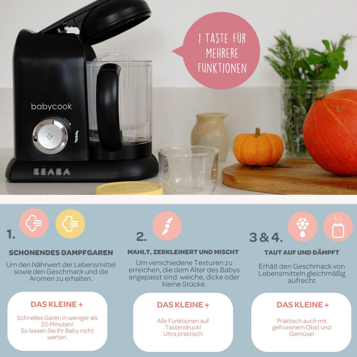 BÉABA - Babycook Solo - 4 in 1 Babynahrungszubereiter - Schonender Dampfgarer - Schnelles Dampfgaren