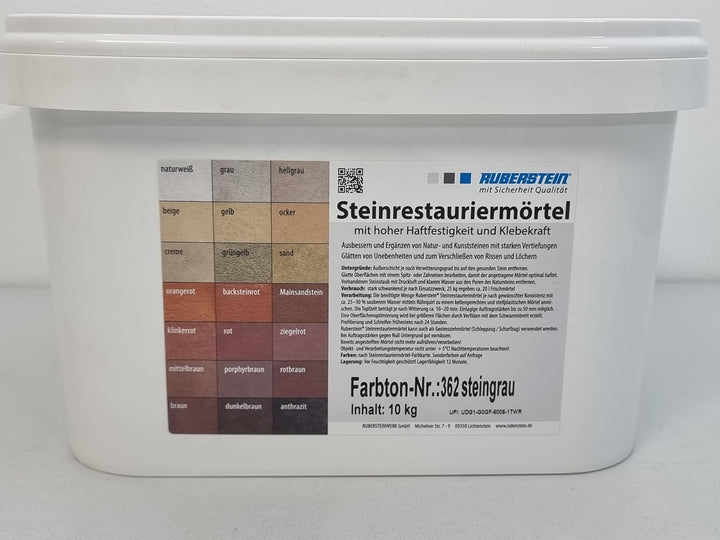 Ruberstein Steinrestauriermörtel/Reparaturmörtel/Mörtel für Sandstein 10 kg im Eimer (steingrau)