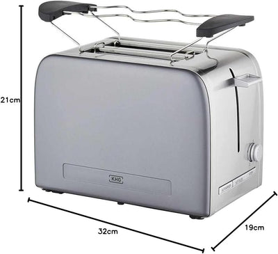 KHG Toaster TO-1050 GE | Toaster 2 Scheiben, Grau, 1050 W | mit Brötchenaufsatz, 6 Röstgradstufen mi