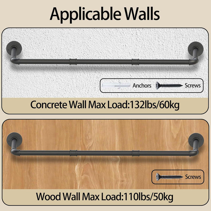 100cm Kleiderstange Industrial, Kleiderständer Wandmontage, Offener Kleiderschrank, Kleiderstangen f