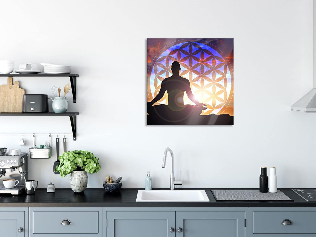 Pixxprint Glasbild | Wandbild auf Echtglas | Mensch Blume des Lebens | 60x60 cm | inkl. Aufhängung u