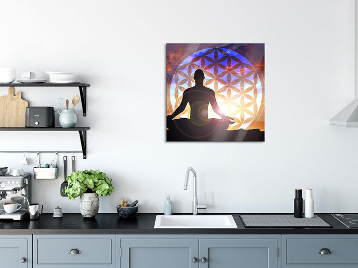 Pixxprint Glasbild | Wandbild auf Echtglas | Mensch Blume des Lebens | 60x60 cm | inkl. Aufhängung u
