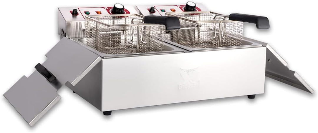 Beeketal 'BTF20a' Doppel Kaltzonen Fritteuse (2 x 9 Liter Volumen für max. 2 x 5 Liter Öl) Edelstahl