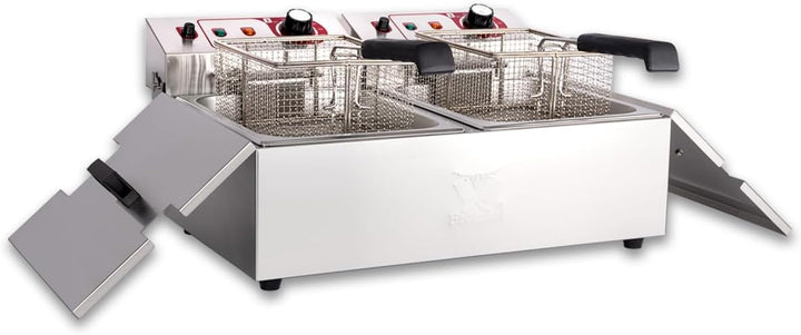 Beeketal 'BTF20a' Doppel Kaltzonen Fritteuse (2 x 9 Liter Volumen für max. 2 x 5 Liter Öl) Edelstahl
