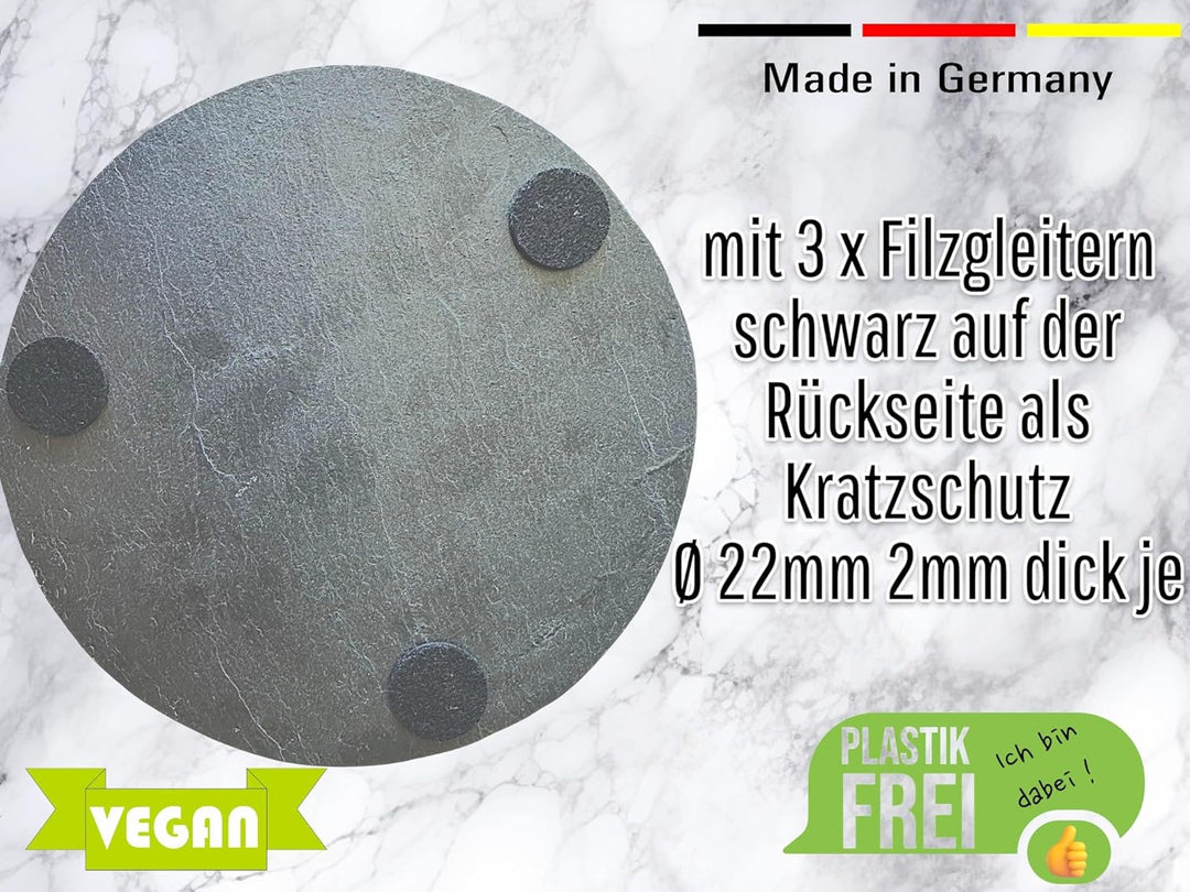 MAAJ Set Schieferplatte Maxi Ø 23 cm & edle GLASGLOCKE LUXUS mundgeblasen
