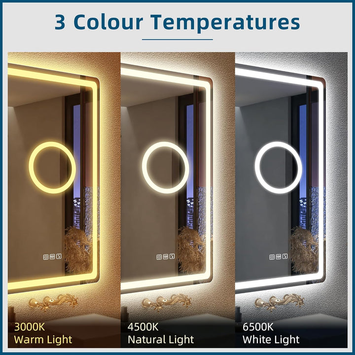 STARLEAD Badspiegel-mit-Beleuchtung 100x70cm, 5X Lupe und Bluetooth, Dimmbar, 3 Farbtemperaturen 300