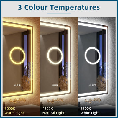 STARLEAD Badspiegel-mit-Beleuchtung 100x70cm, 5X Lupe und Bluetooth, Dimmbar, 3 Farbtemperaturen 300