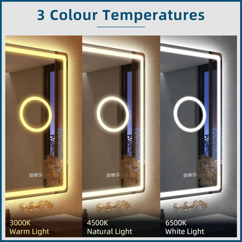 STARLEAD Badspiegel-mit-Beleuchtung 100x70cm, 5X Lupe und Bluetooth, Dimmbar, 3 Farbtemperaturen 300