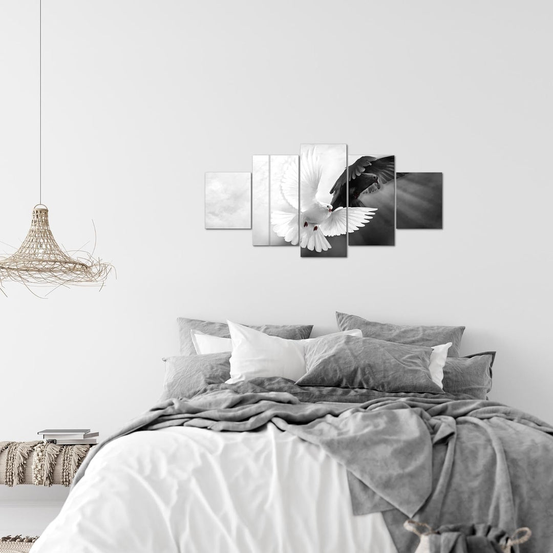 Runa Art Wandbilder Tauben 5 Teilig Bild auf Vlies Leinwand Deko Wohnzimmer Schlafzimmer Vögel Schwa