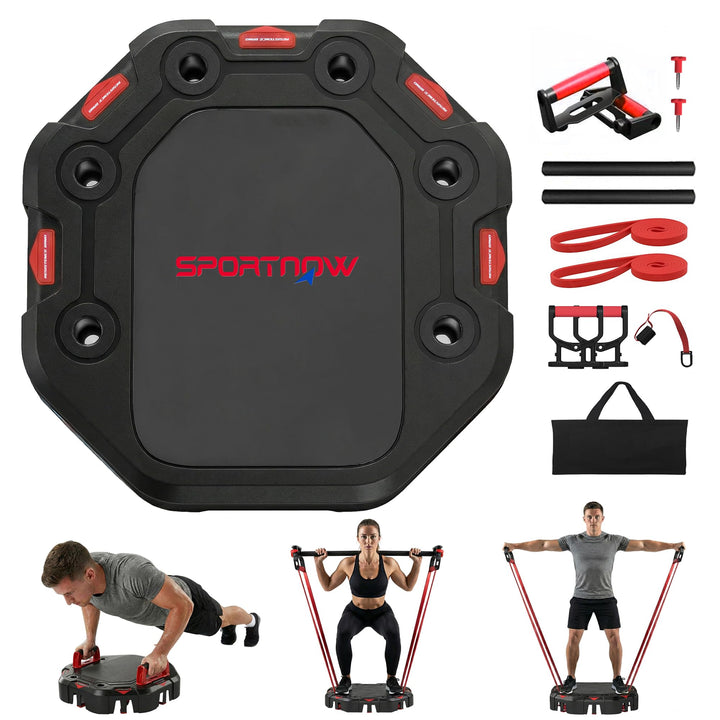 SPORTNOW Liegestützbrett 7-in-1 Verstellbares Push Up Board mit Widerstandsbändern Rollen Türanker,