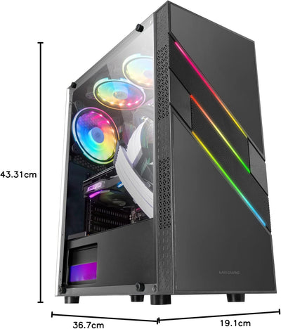 Mars Gaming MC-U3 Schwarz, PC ATX XL Gehäuse, Front Triple ARGB, 12cm Lüfter, Gehärtetes Glasfenster