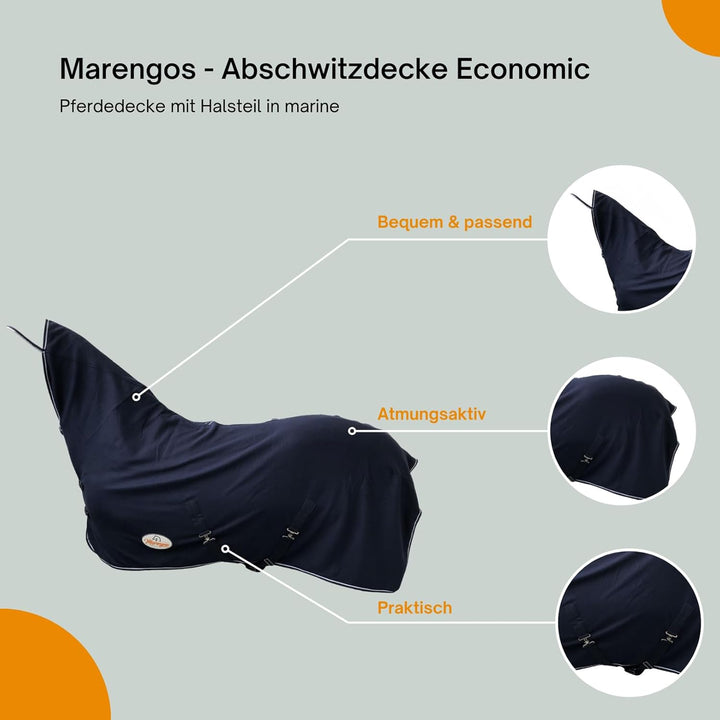 Marengos - Abschwitzdecke Economic mit Halsteil und abnehmbarem Kreuzgurt fürs Pferd ist atmungsakti
