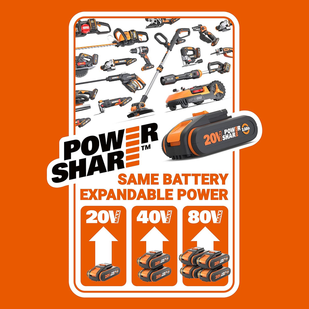 WORX WX177 NITRO Akku-Bohrschrauber Switchdriver 2.0 20V – starker bürstenloser Motor bis 50Nm Drehm