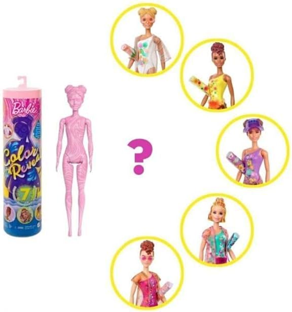 Barbie GTR95 - Color Reveal Puppe mit 7 Überraschungen (Strandrock, Schuhe, Handtuch & Zubehör), Far