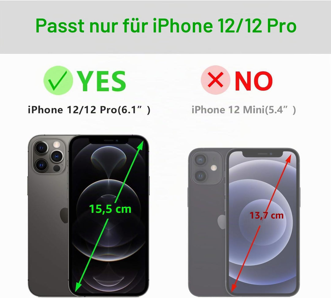 LENSUN Echtleder Hülle für iPhone 12, iPhone 12 Pro Handyhülle Echtes Leder Etui [Kartenfach][RFID B