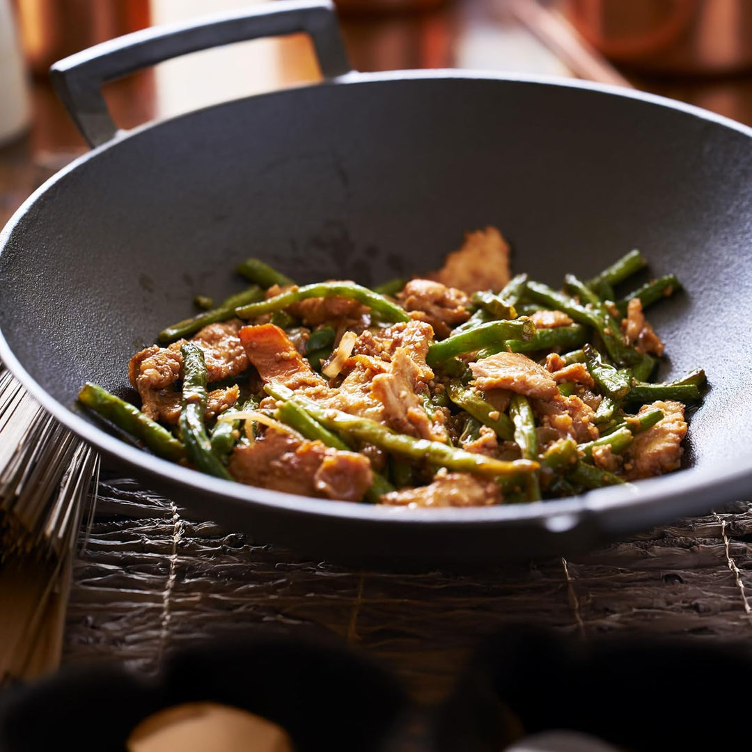 osoltus Wok Gusseisen mit Zubehör Wok-Set mit Deckel 36cm