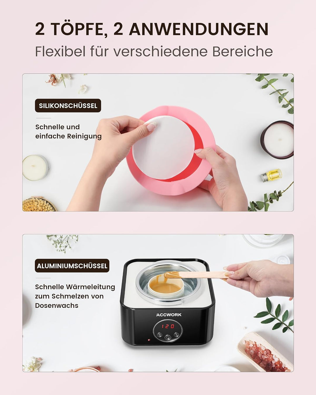 ACCWORK Waxing Set Haarentfernungs-Wachsset mit Wachswärmer, 500 g Wachsperlen, Silikon- und Alumini
