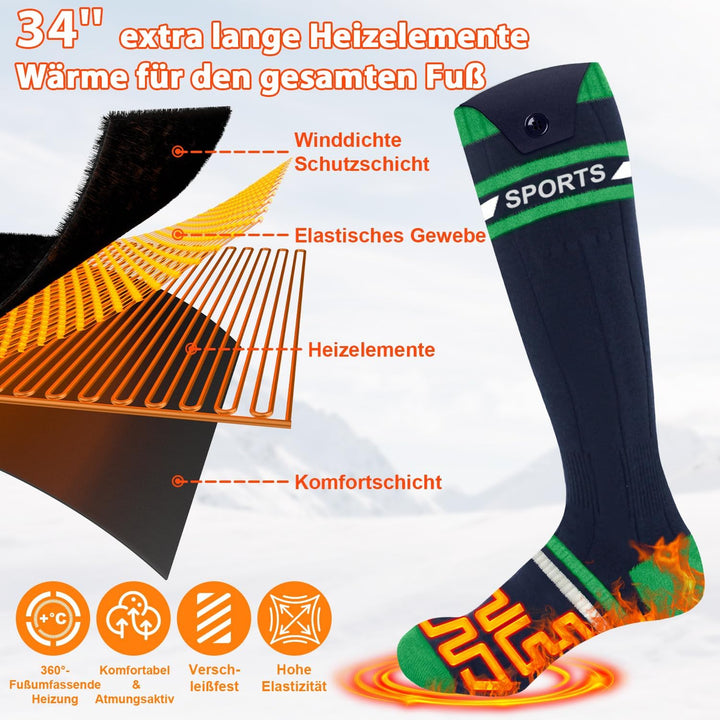 Beheizbare Socken Beheizte Socken,Heizsocken Skisocken 8000 mAh Wiederaufladbare Warme Socken Fusswä