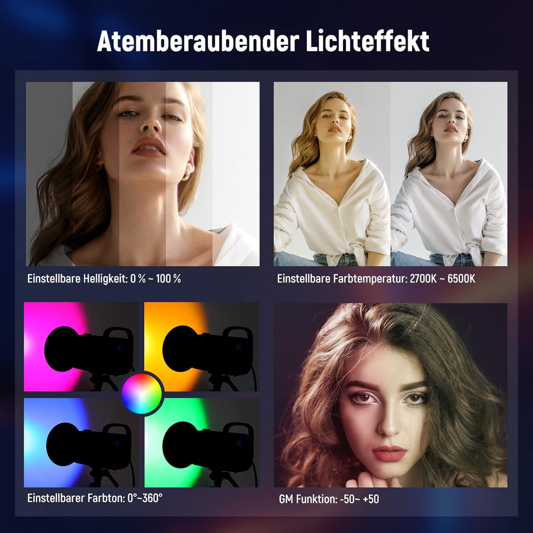 NEEWER CB60 RGB 70W LED Videoleuchte Studiolicht Bowens Halterung COB Vollfarbe 18000 Lux@1m CCT 270
