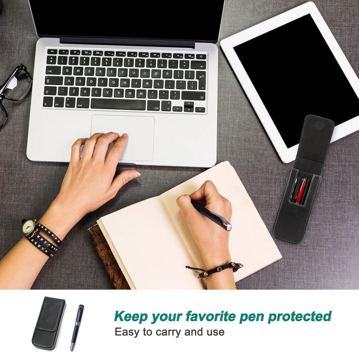 Hiram Leder-Füllhalteretui, Leder-Füllhalterbox für 3 Stifte mit Verstecktem Magnetischem Schnappver