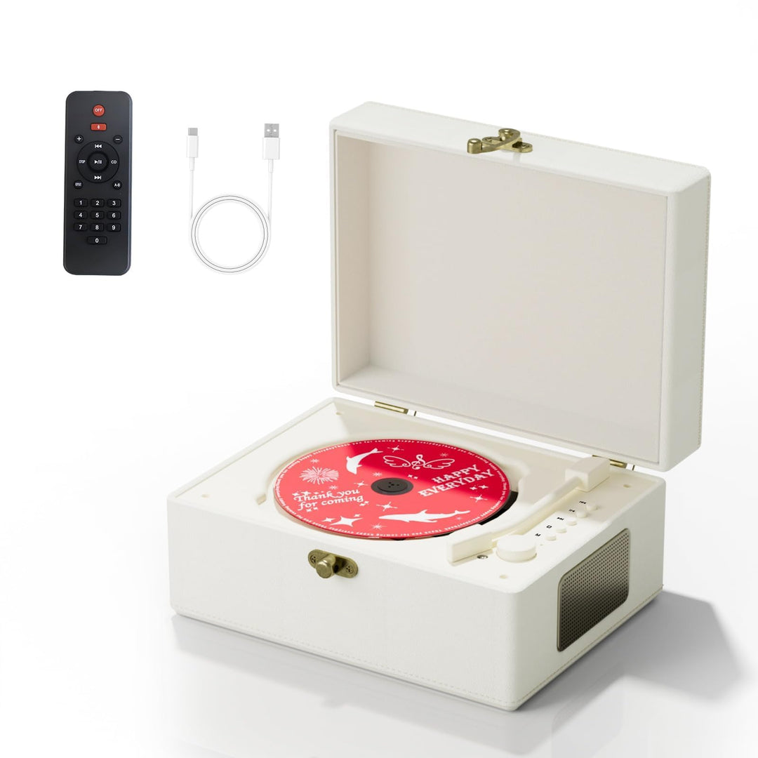Yintiny Wiederaufladbarer CD-Player aus Leder mit Lautsprechern; Bluetooth-Sender; Festival-Geschenk