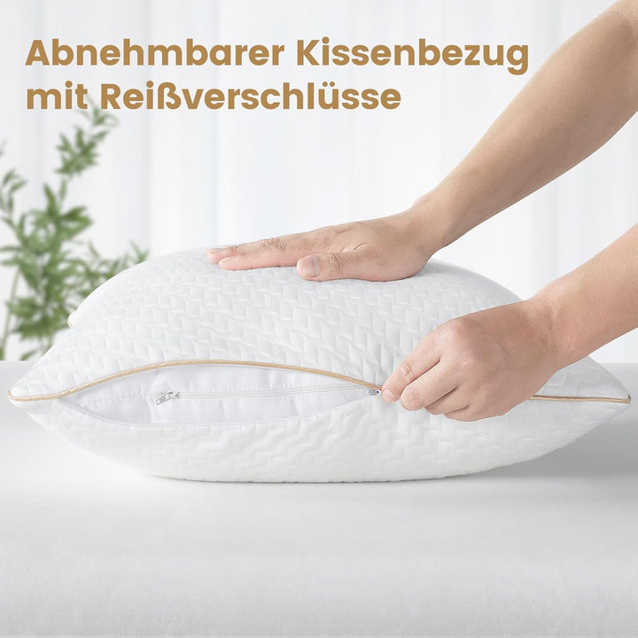 BedStory Kopfkissen 40x40 2er Set mit abziehbarem Bambusfasern Bezug, Antimilben und antibakteriell