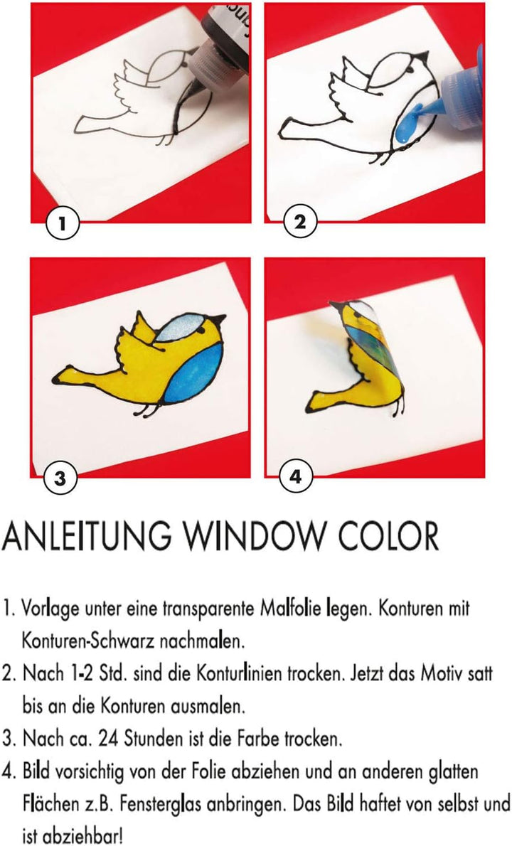 Marabu 0306000000010 - Kids Window Color Farmer mit 6 x 80 ml Farbe, Malvorlage A3 mit 25 Motiven un