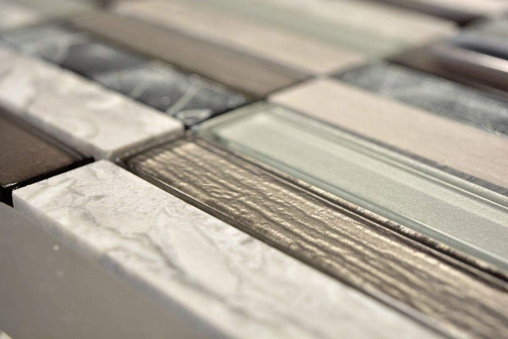 Mosaik Fliese hellbraun silber grau Riemchen Glasmosaik Crystal Stein für WAND BAD DUSCHE KÜCHE FLIE