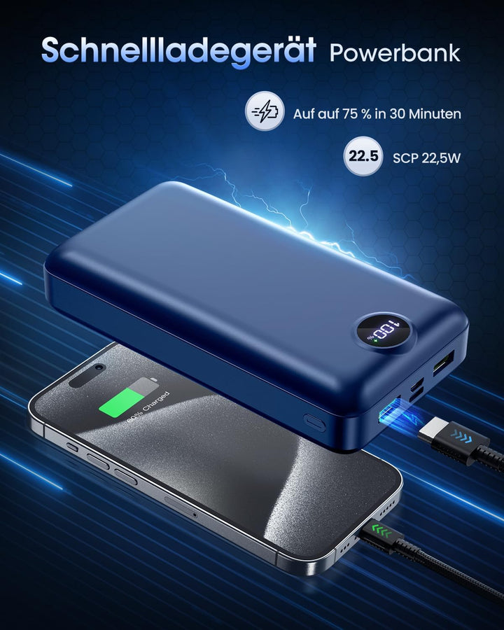PowerBank 50000mAh grosse kapazität, 22,5W schnelles Aufladen externer Akku USB-C 3 Ausgänge und 2 E