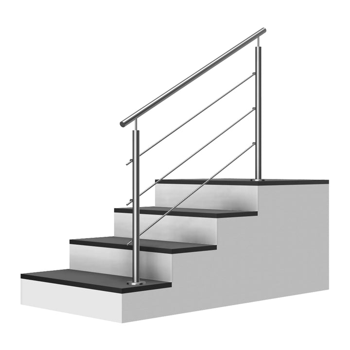 Edelstahl Treppengeländer Aufmontage, 1,4m lang, 0,9m hoch, Aussengeländer, je 2 Pfosten + 3 Querstr