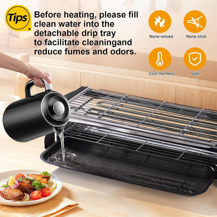 Tischgrill Elektrisch, Elektrogrill Doppelschicht, 2200W Elektro Grill Smokeless BBQ Grill für Balko