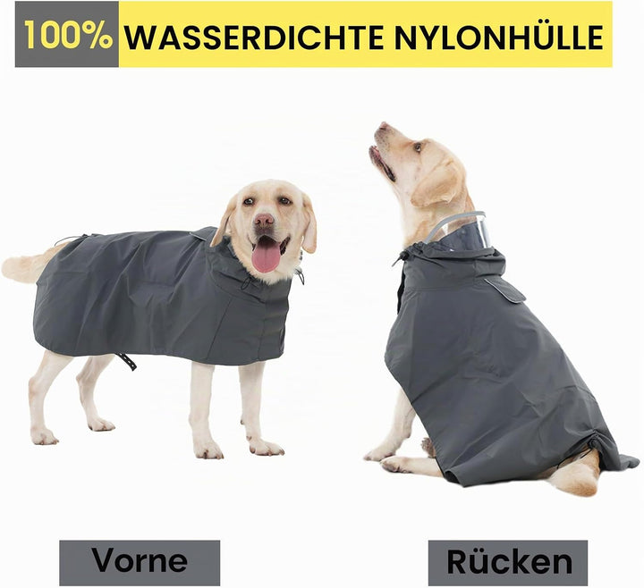 Regenmantel Hund L, Wasserdicht Hunderegenmantel mit Kapuze, Reflektierende Elemente, Verstellbar, H