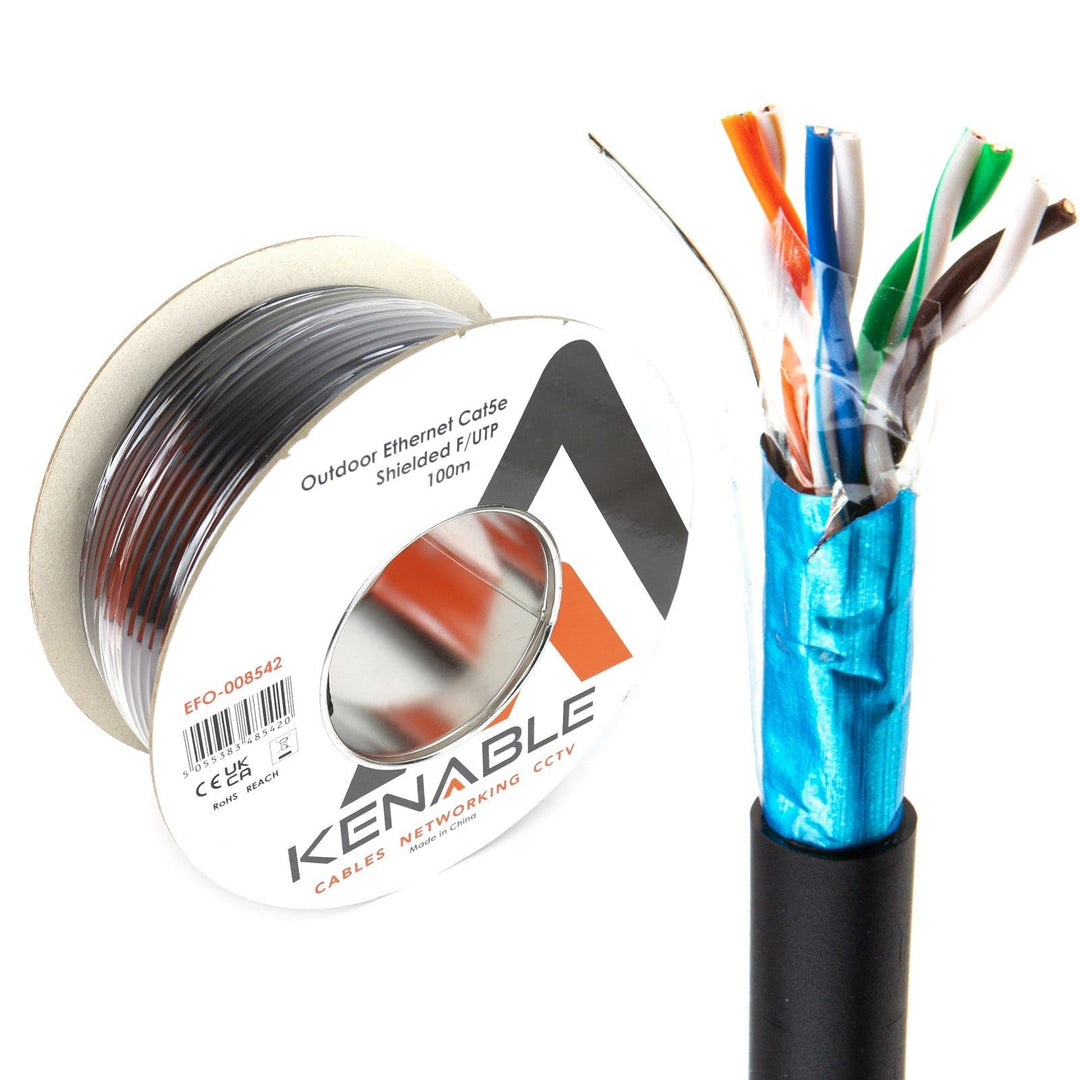 kenable Aussen Abgeschirmtes CAT5e Aussen Kupfer Ethernet Kabel FTP Kabelrolle 100 m [100 Meter/100m